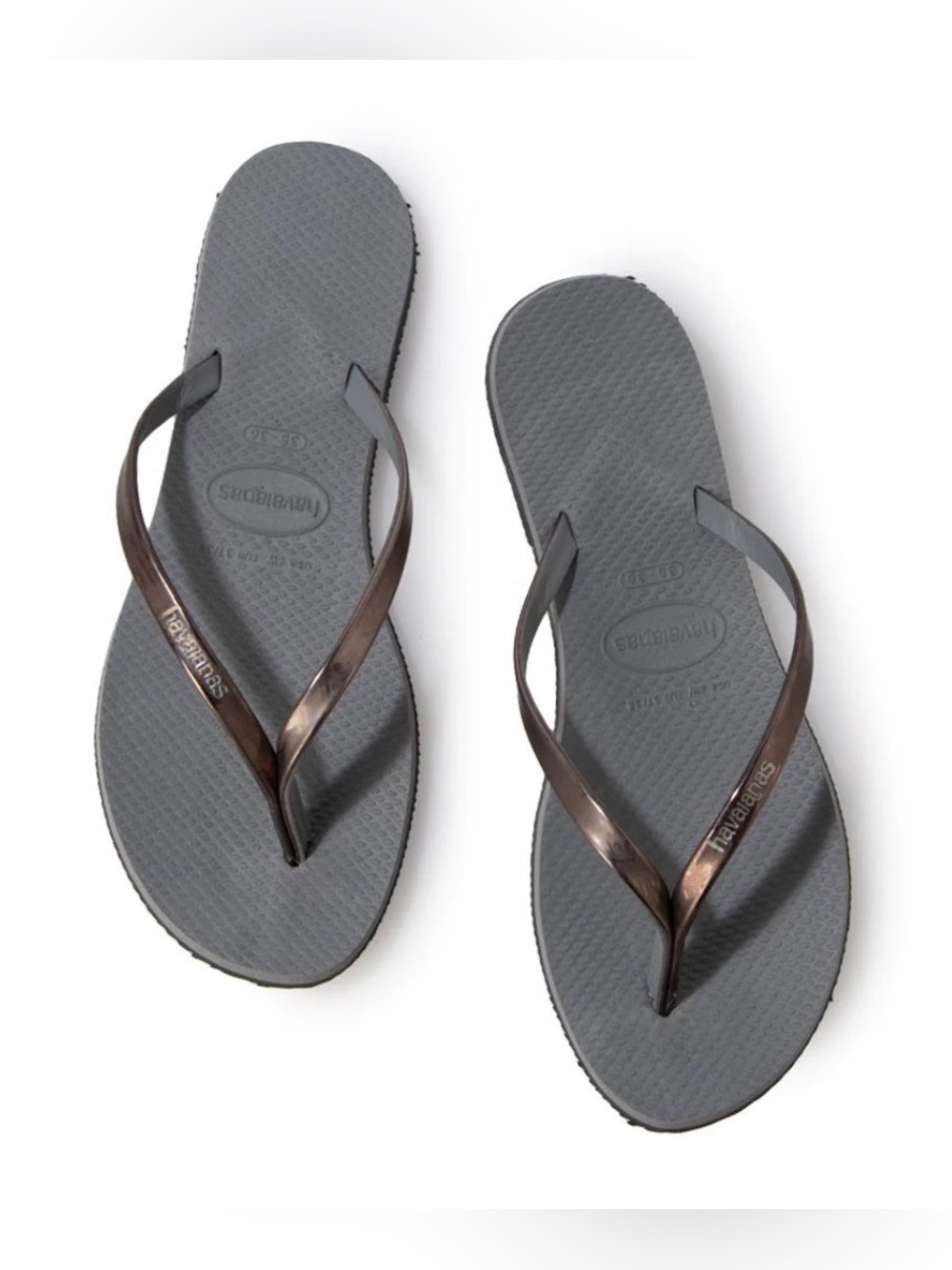 Havaianas Slim Flip Flops - Gray Footbed with Metallic Bronze Strap